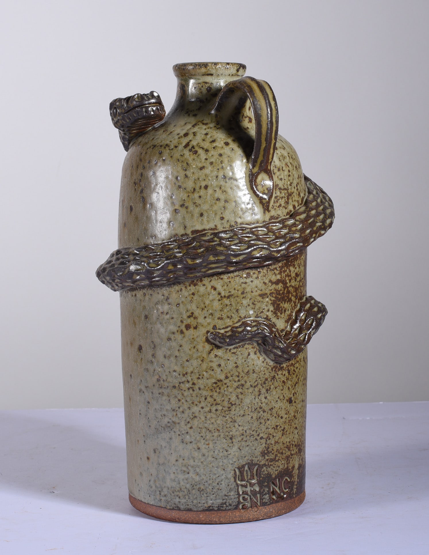 Folk Pottery Snake Bottle (1 of 3)