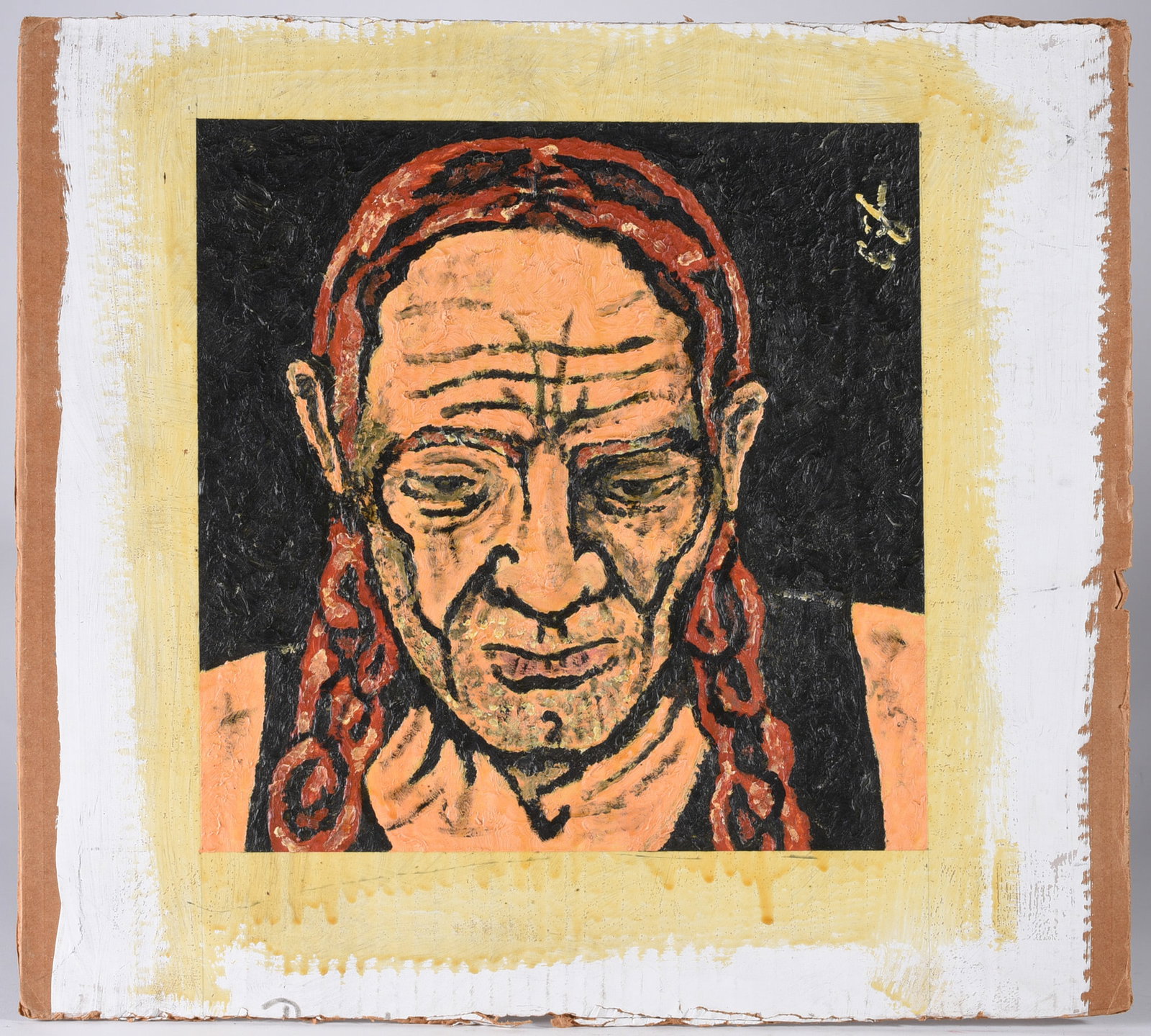 Eric Cunningham Folk Art Painting: 18"x16" early painting on cardboard by Eric Cunningham.