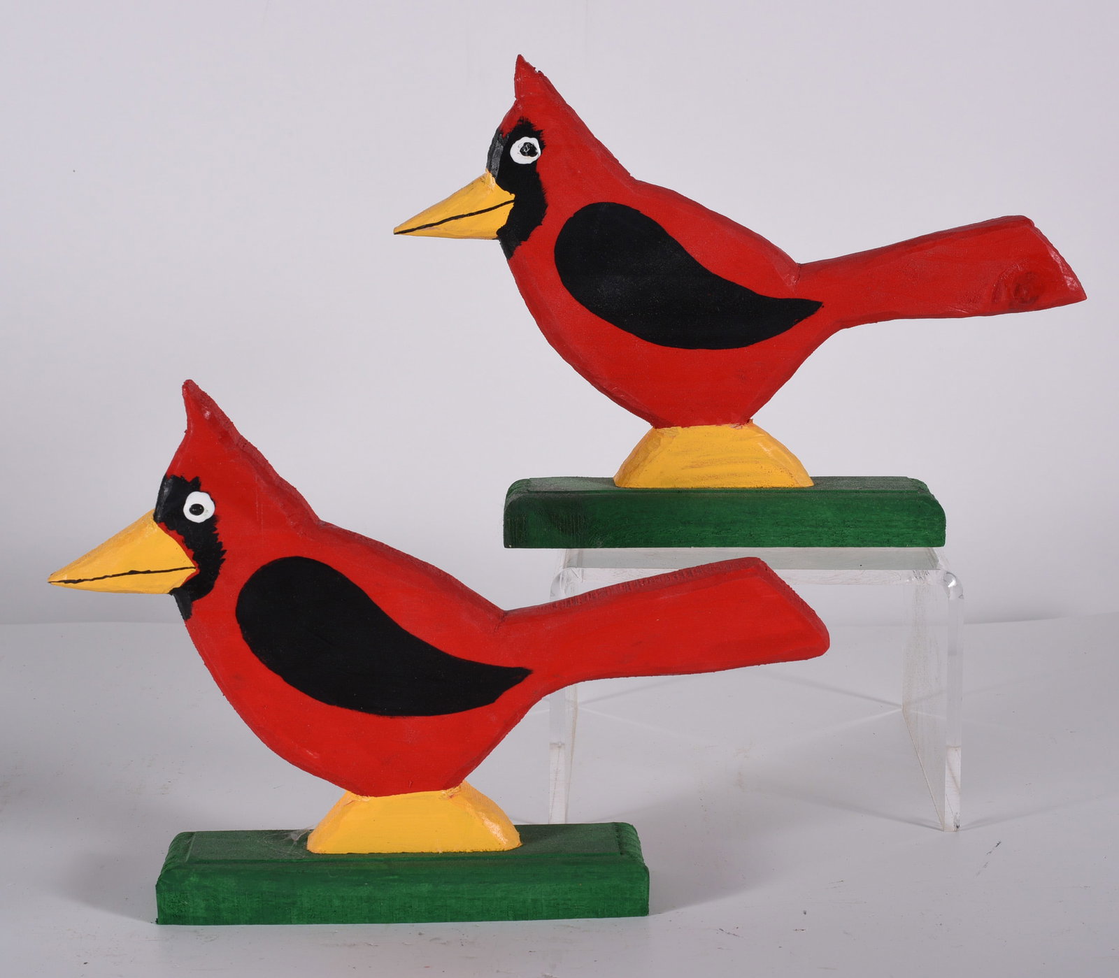 Minnie Adkins Carved Animal on Base: Both are 11"x7" carved wood and paint. Signed.