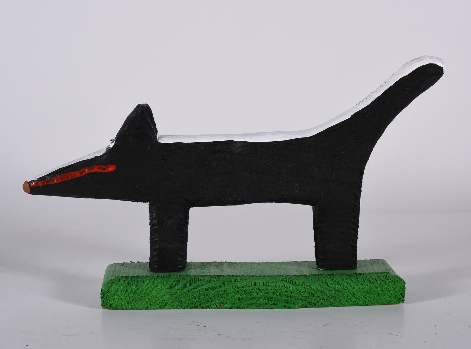 Minnie Adkins Carved Animal on Base: 11"x6" carved wood and paint. Signed.