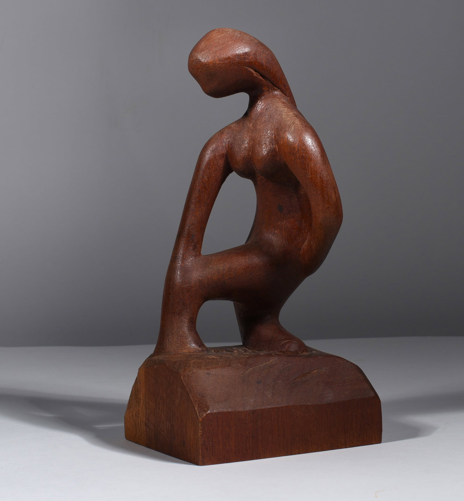 American Wood Carved Sculpture: 9" carved wood, ca. 1920 - 1940. from the collection of Larry Hackley.