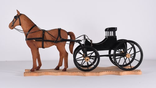 Folk Carved Horse and Carriage