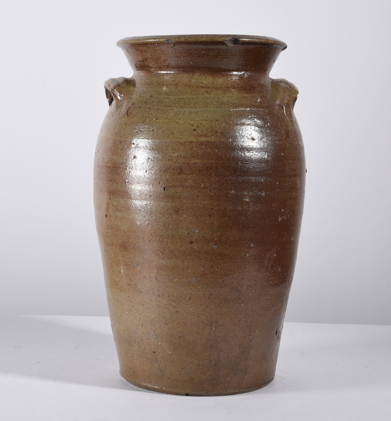 North Carolina Salt Glaze Churn: 12-1/2" ca. 1870 salt glaze churn. from the collection of Larry Hackley.