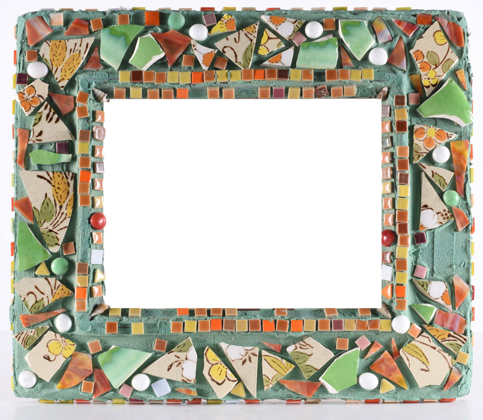 Folk Art Mirror: 14"x17" folk mirrior made from broken tiles.