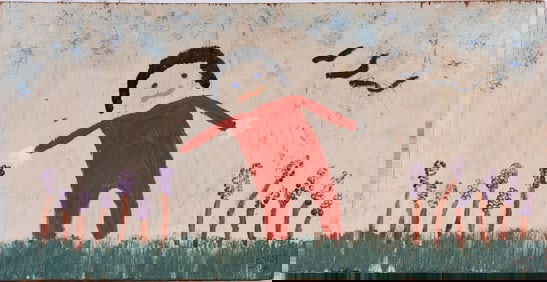 Folk Painting Signed Sky