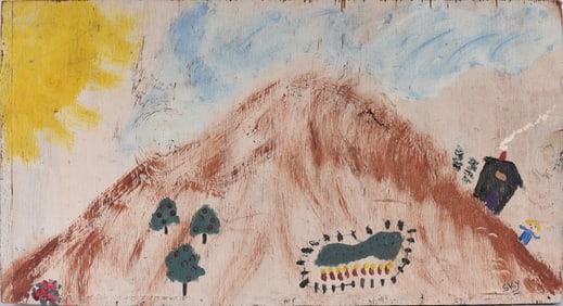 Folk Painting Signed Sky