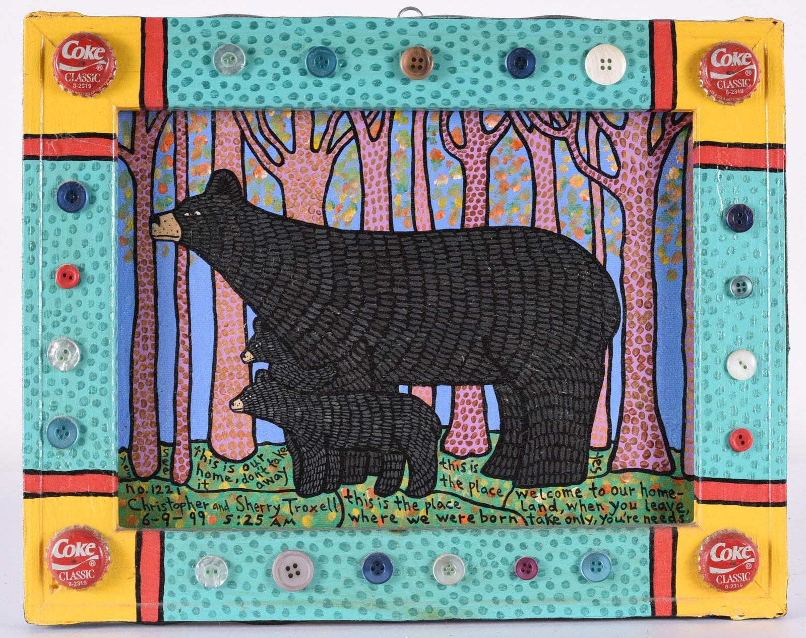 Christopher and Sherry Troxell Folk Painting: 14"x11" paint on wood, signed bottom left.