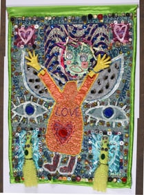 Folk Art Collage on Quilt