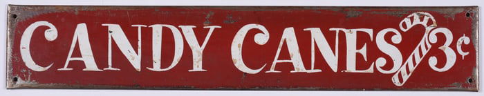 Painted Tin Sign Candy Canes 3 Cent