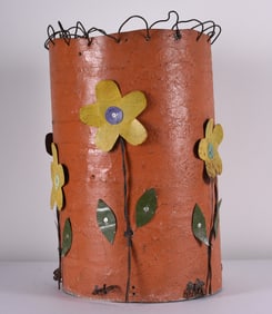 Folk Art Metal Trash Can