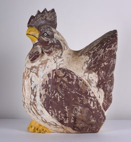 Carved Wood and Painted Chicken