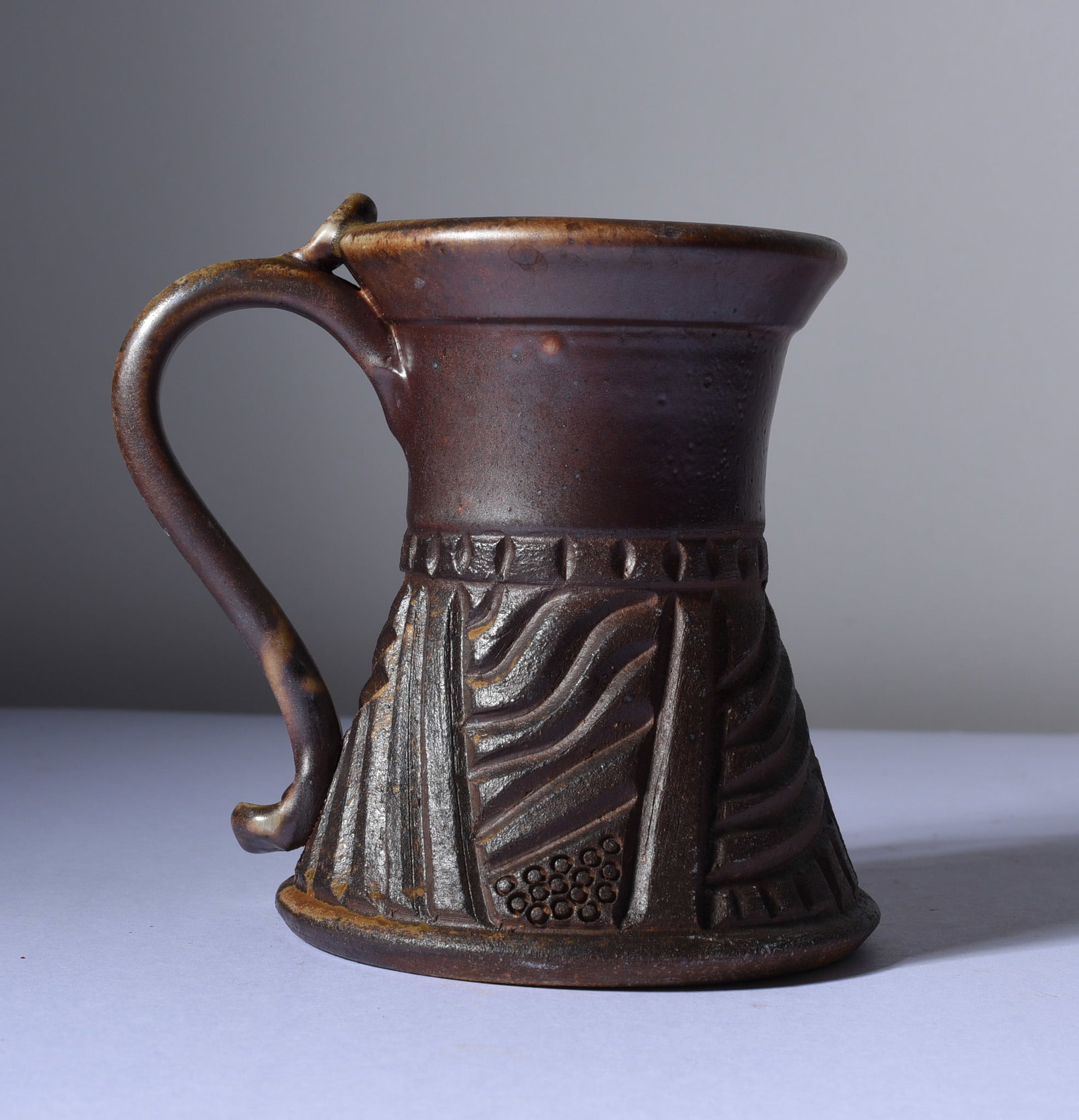 North Carolina Folk Pottery Mug: 4-1/2" all pottery is from an estate and if it has issues we will note it else it is in fine condition. This collection comes from a single owner and they loved the pottery and the artist. Most of thi