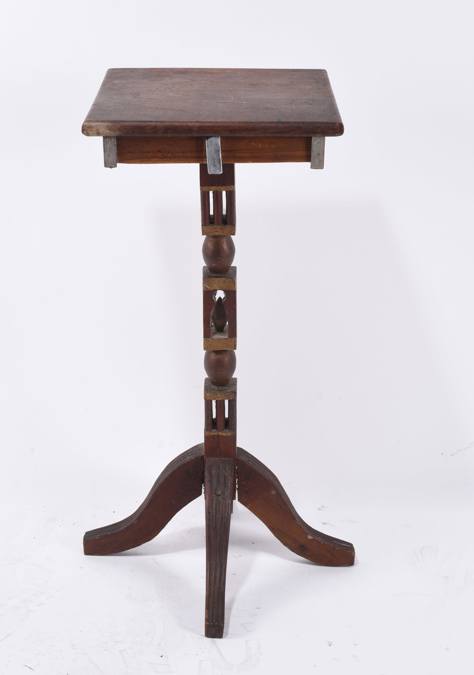 Folk Carved Painted Stand ca. 1900: Height is 30", top is 13" x 13" early 20th century folk carved stand. Great surface and patina.