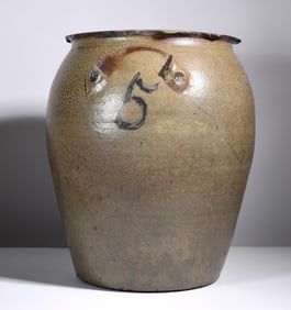 RARE att. NH Dixon Salt Glaze Jar Cobalt Blue Decorated