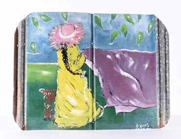 Leonard Jones Folk Painting on Tin