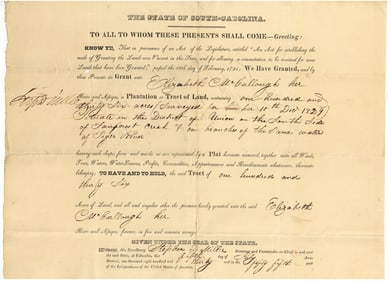 Mary Boykin Chesnut's Father Signs a Plantation Land Grant