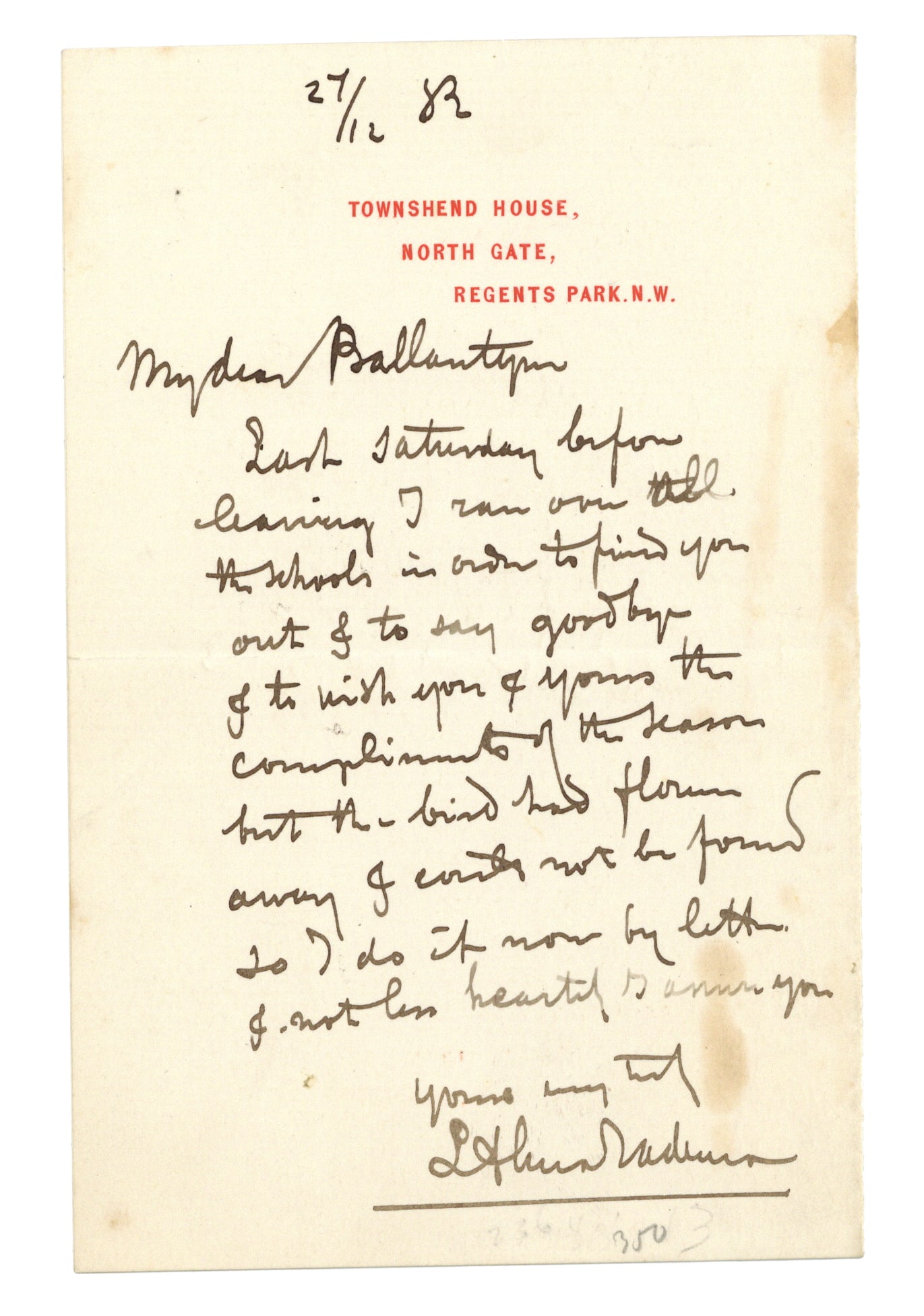 Lawrence Alama Tadem Autograph Letter Signed - Dutch Painter (1 of 1)