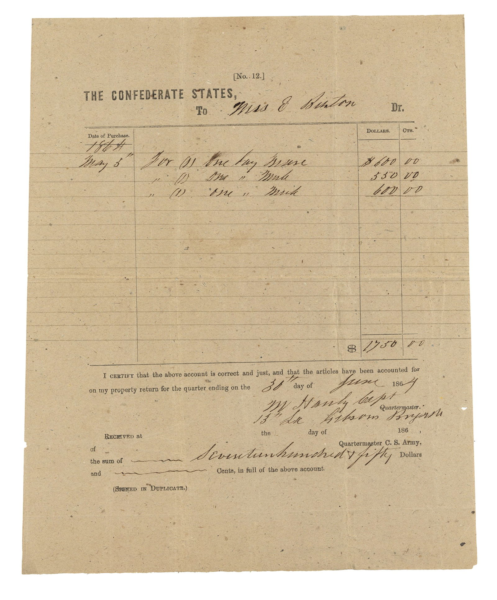 Confederate Broadside 13th Louisiana Gibson Brigade (1 of 1)