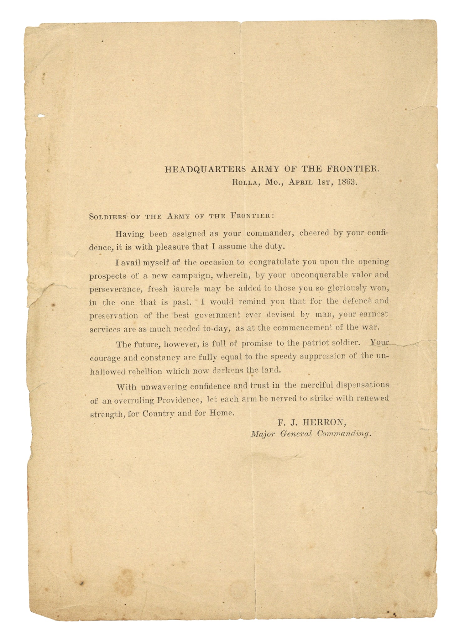 Army of the Frontier Missiouri 1863 Imprint (1 of 1)