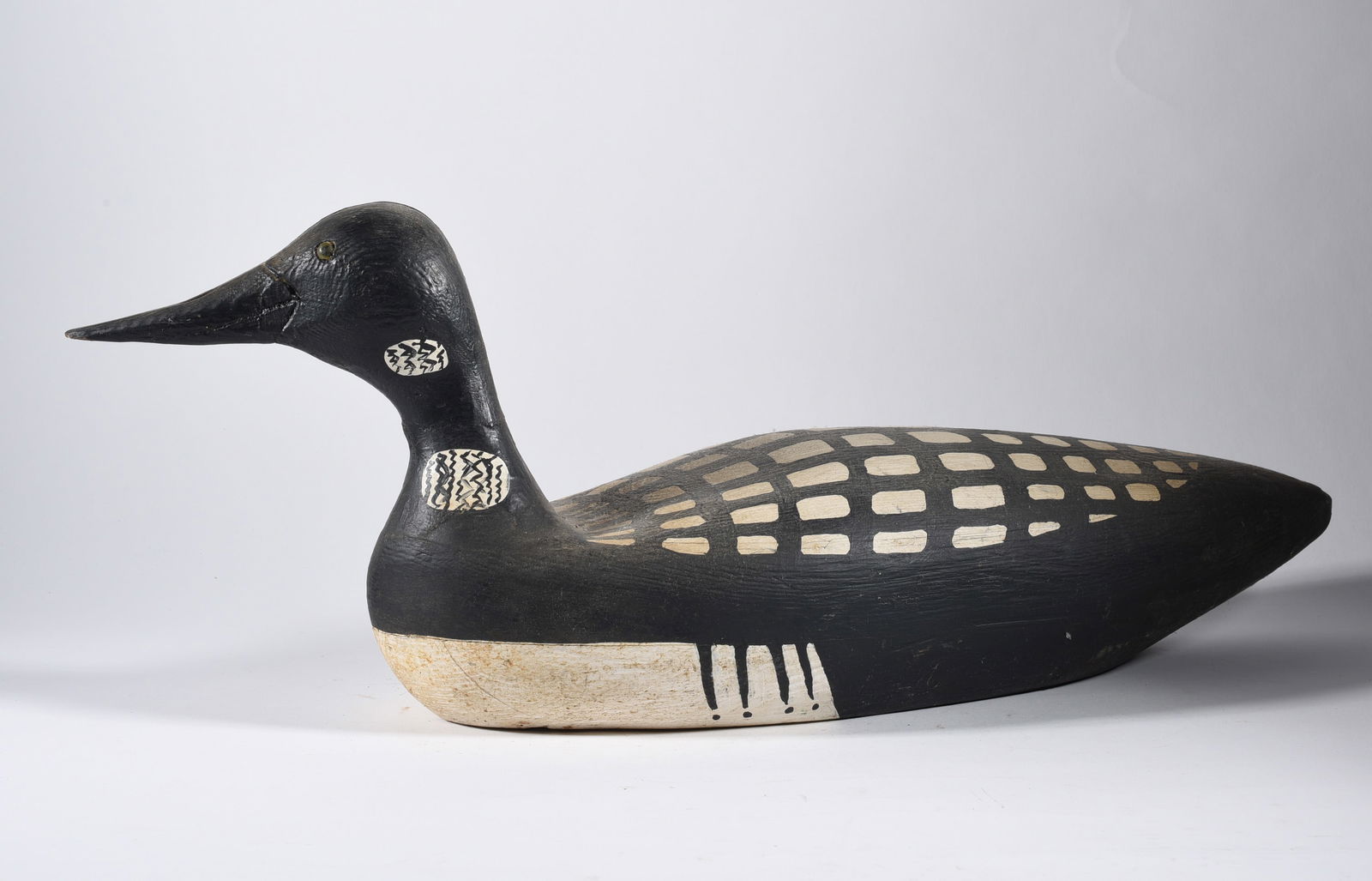 Wood Decoy Carved by Quincy Scarborough: 23" carved wood and paint, carved by Quincy Scarborough, signed on bottom.