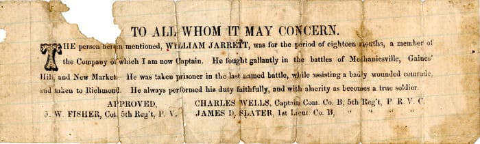 Rare Field Printed 5th Pennsylvania Document