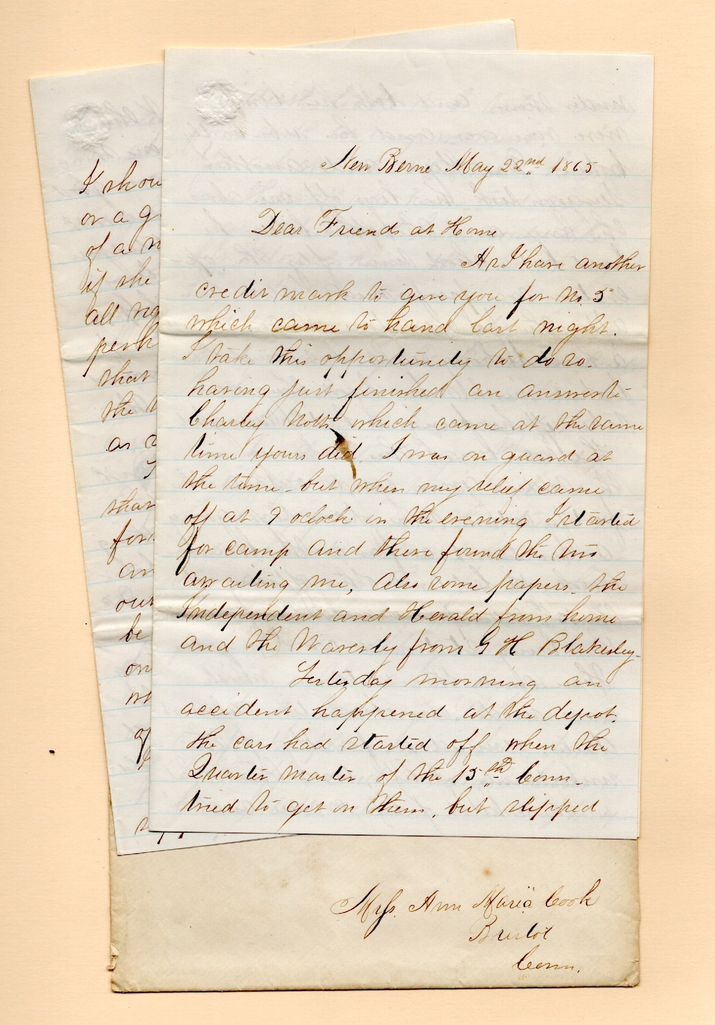16th Connecticut Soldier Writes About Attending a Slave Church in North Carolina (1 of 1)