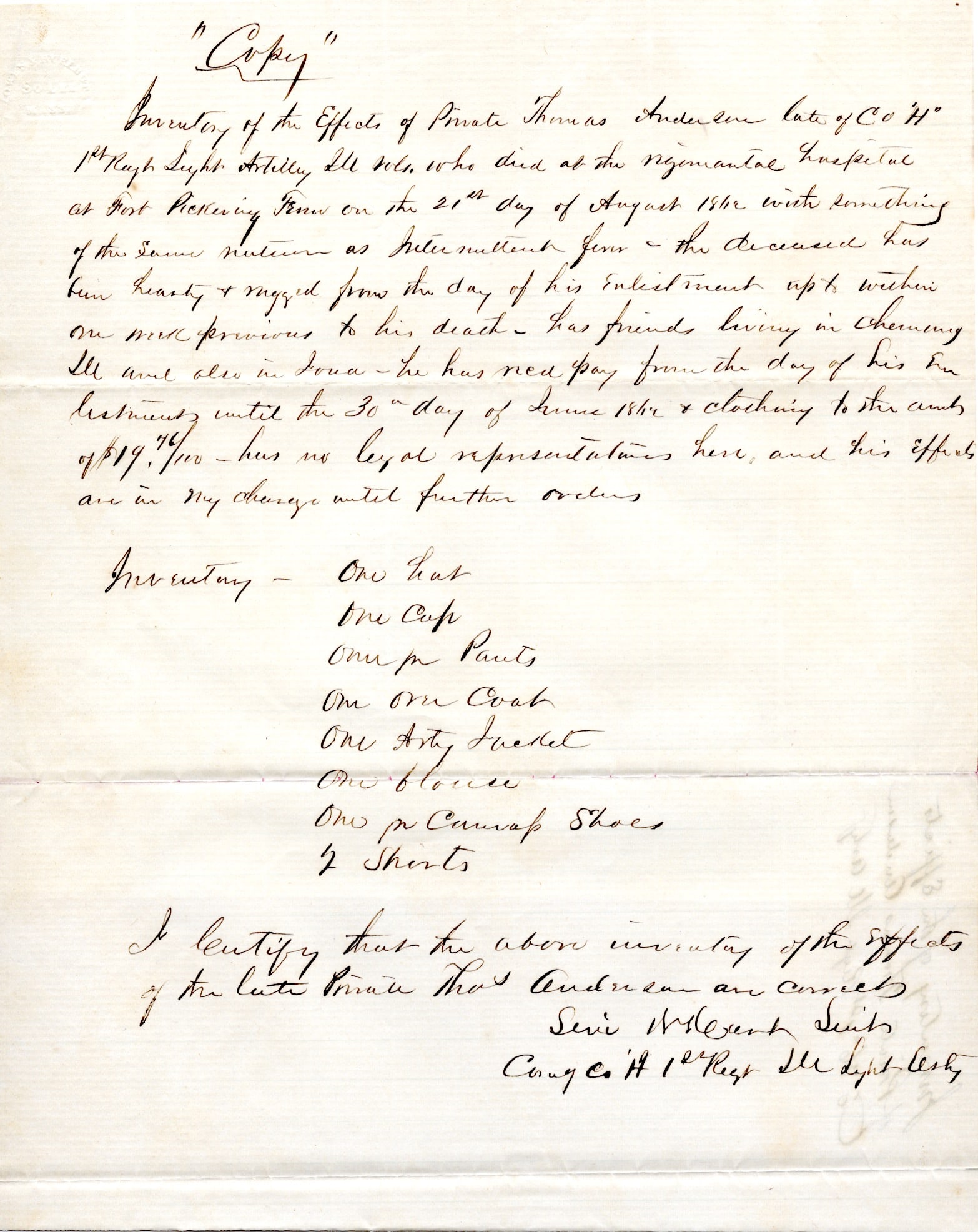 Death of a 1st Illinois Light Artillery Soldier (1 of 1)