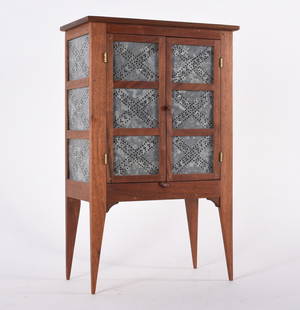 Miniature Walnut Piesafe: 9" x 14" punched tin, walnut. Age uknown. Bench made.
