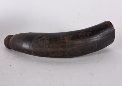 American Powder Horn Decorated ca. 1850