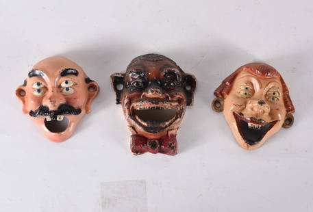 Cast Iron Bottle Openers: 4" x 4" each, all items are from the Collection of Mary Wells. Antique collection and other collectibles. Please see photos for condition. Shipping will be done by a 3rd party shipping using live auct