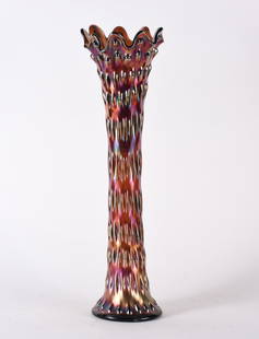 Fenton Carnival Glass Vase: 5" x 17.5" all items are from the Collection of Mary Wells. Antique collection and other collectibles. Please see photos for condition. Shipping will be done by a 3rd party shipping using live auction