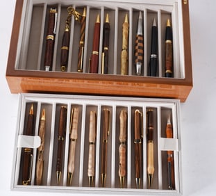 Wood Turned Ball Point Pen Collection with Case