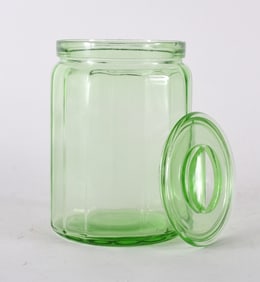 Green Lidded Depression Glass Jar