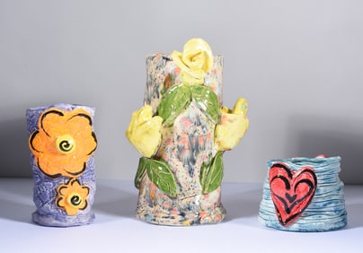 Pottery Flowers and person
