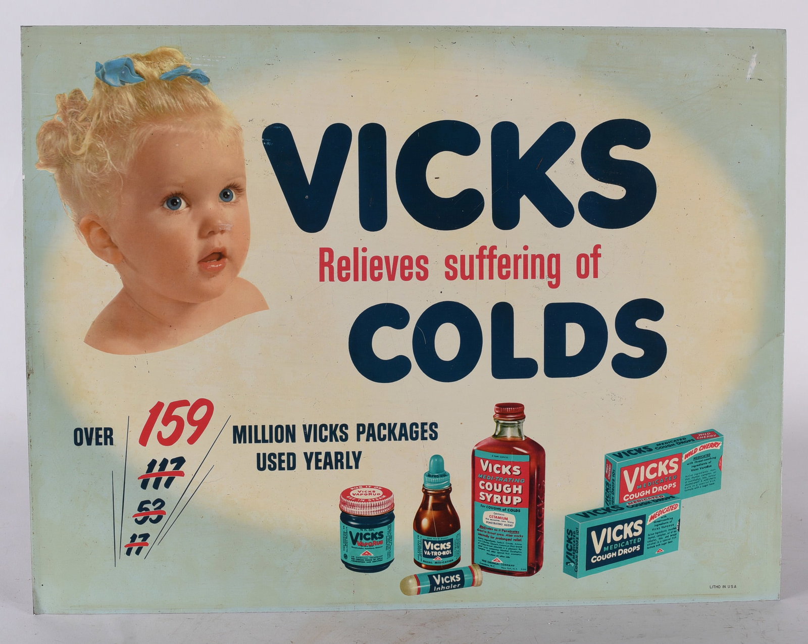 Metal Vicks Sign age uknown: These items are part of the Mary Wells massive antique collection. All items are sold no reserve and shipped by a 3rd party. Pickups are free.