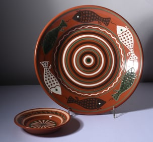 H & E Pugh Slip Decorated Pie Plate