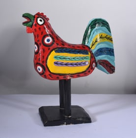 Folk Painted Wooden Chicken