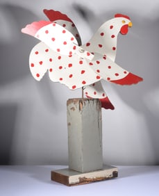 Wooden Chicken Whirligig on Base
