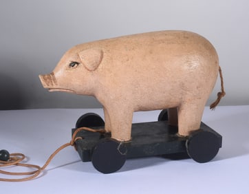 Wooden Carved Pig Pull Toy