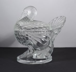 Vintage Lidded Glass Turkey Bowl