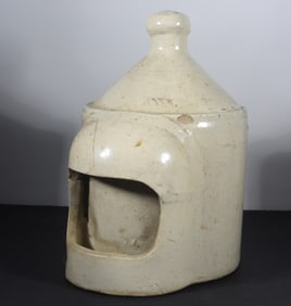 White Stoneware Chicken Water ca. 1900 age damage