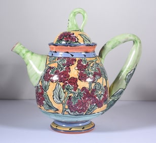 Signed NC Painted Pottery Tea Pot