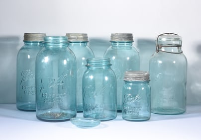 Vintage Blue Glass Fruitjar Collection