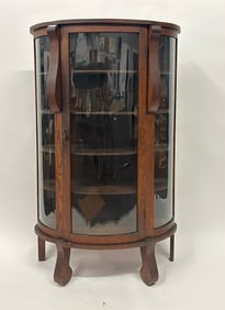 ca. 1900 Oak Curved Glass China Cabinet
