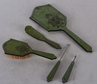 Art Deco Marbled Bakelite Vanity Set