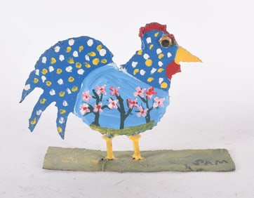 Sam The Dot Man Painted Metal Rooster