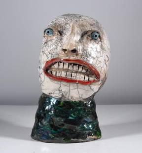 Melanie Micale Pottery Clown Face Jug: folk pottery face jug. Ca.