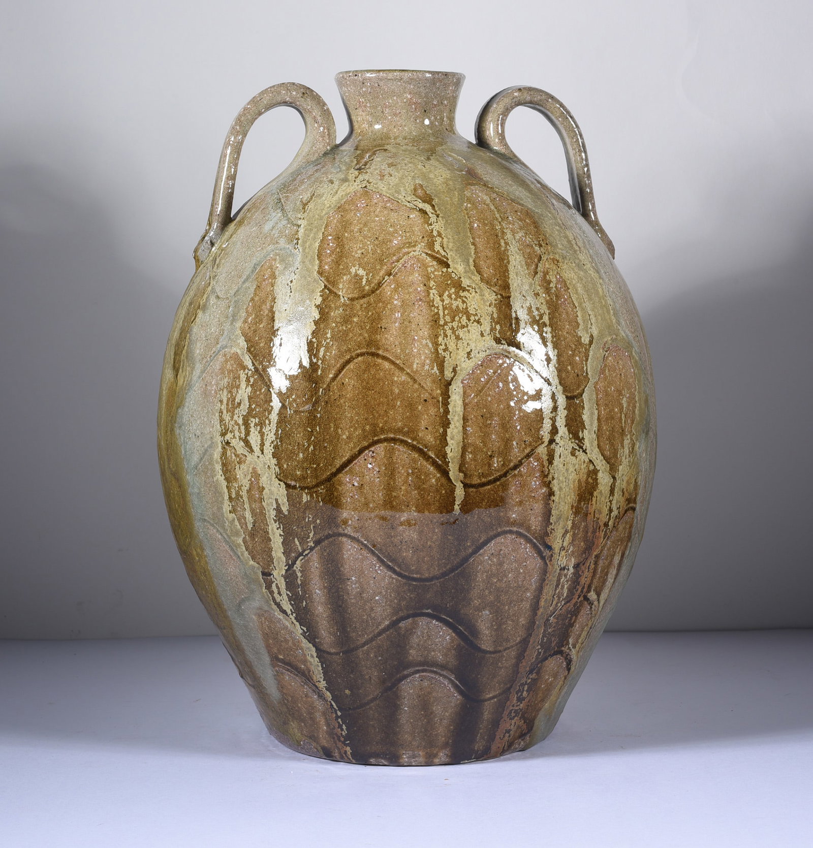 Stephen Harrison Incised Jug: heavily incised jug by Stephen Harrison, signed on bottom