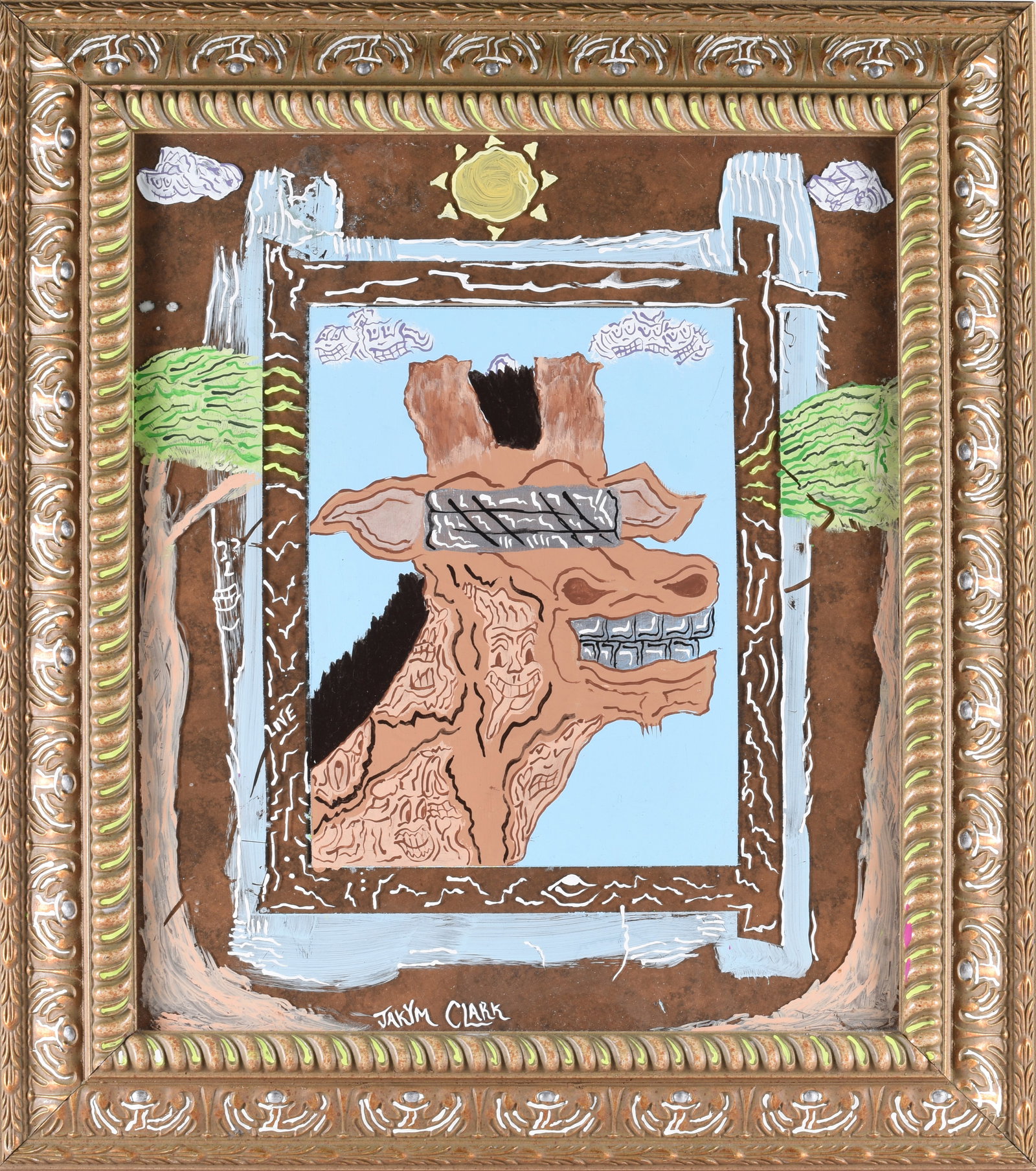 Jakym Clark (Isa) Outsider Art Painting: paint on canvas, framed. Signed.