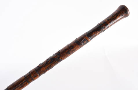 American Folk Art Carved Masonic Cane: folk carved Masonic cane.